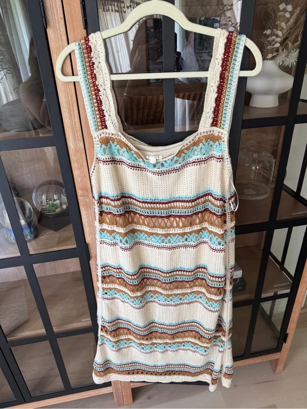Anthropologie Kings Road Crochet Midi Dress Boho Swim Coverup Beach turquoise - Picture 3 of 10
